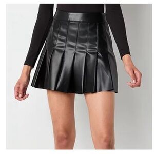 Faux Leather Pleated Skirt